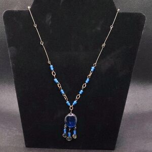 Vintage blue glass drop necklace art deco